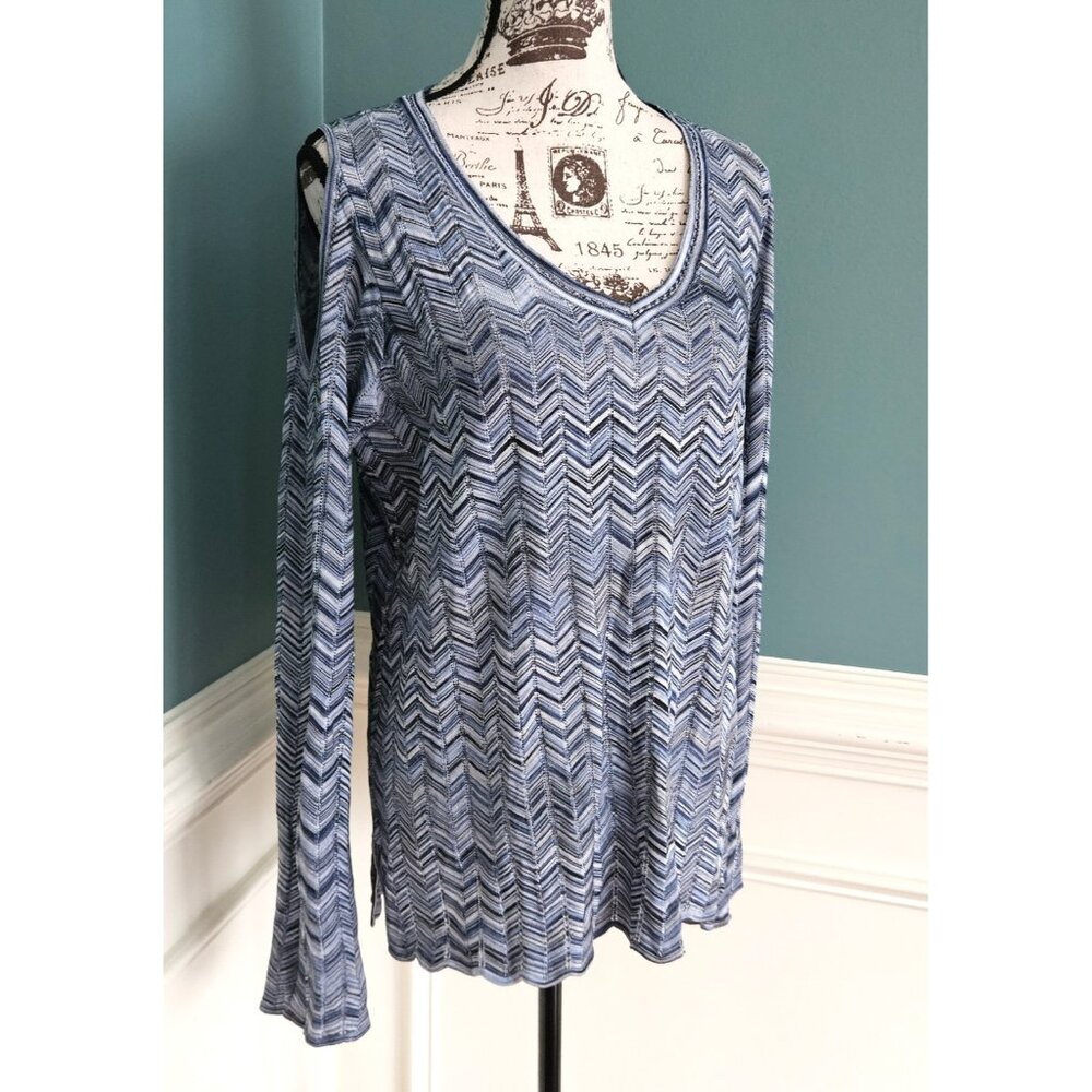 White House Black Market XL NWT Zig Zag Cold Shoulder Blue Tunic Sweater